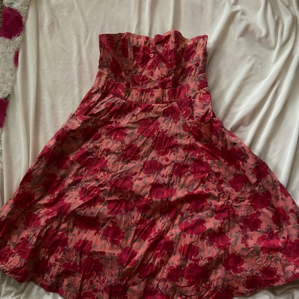 H&M Strapless Dress with Red Floral Design